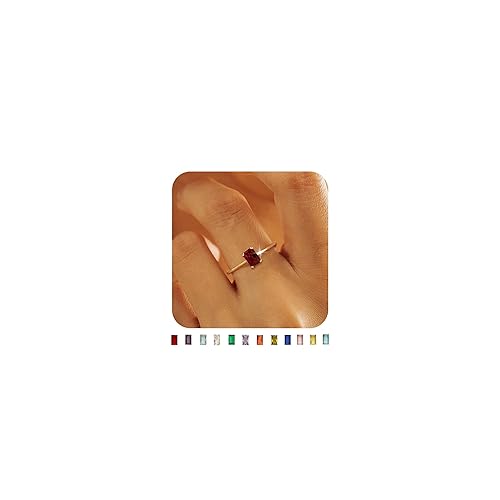 KAERUN Gold Birthstone Rings for Women Non Tarnish Dainty 14K Gold Plated Stackable Rings CZ Emerald Baguette Gemstone Rings for Mother Daughter Birthday Handmade Jewelry Gifts Size 6 7 8 9 10 - 01. January(Garnet) - 6