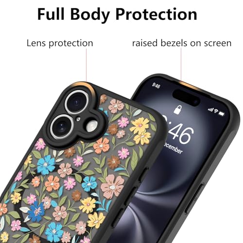 Image of KANGHAR Case Compatible with iPhone 16 Flower Pattern | [Compatible with Magsafe] Cute Colorful Blooming Florals Protective Magnetic Case for Girls Women 6.1 inch
