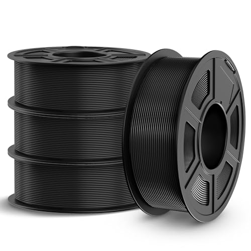 Image of TECBEARS PLA Plus Filament 1.75mm Bundle, PLA+ 3D Printer Filament 4kg, Black PLA+ Filament Bundle, Dimensional Accuracy + /- 0.02 mm, 4 Pack 1kg Spool,Black