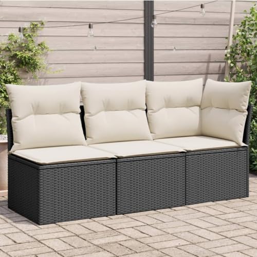 SECOLI Gartensofa mit Stauraum Rattan Sofa 3-Sitzer Lounge Sofa Outdoor Kleines Balkon Sofa Balkonmöbel Rattansofa Polyrattan Gartenmöbel Set Balkon Lounge Garten Loungesofa Schwar-2
