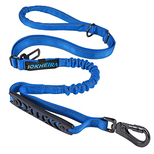 IOKHEIRA 6Ft /4Ft Dog Leash Rope for Large Dogs, Heavy Duty with Comfortable Padded Handle and Highly Reflective Threads,4-in-1 Multifunctional Dog Leashes with Car Seat Belt for Training (Blue)