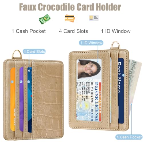 Image of Slim Credit Card Holder Crocodile Wallet Women Thin Wallets | Alligator Print RFID Blocking Minimalist Lightweight Pocket Small Cute Cards Holders, Khaki Croc