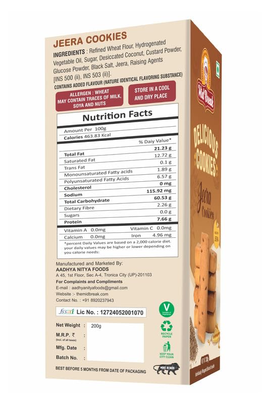 Image of MidBreak Premium Jeera Biscuits - 200gm| Jeera Cookies | Cummins Biscuits | 25% Less Fat | Premium Handmade Cookies | Pack of 1