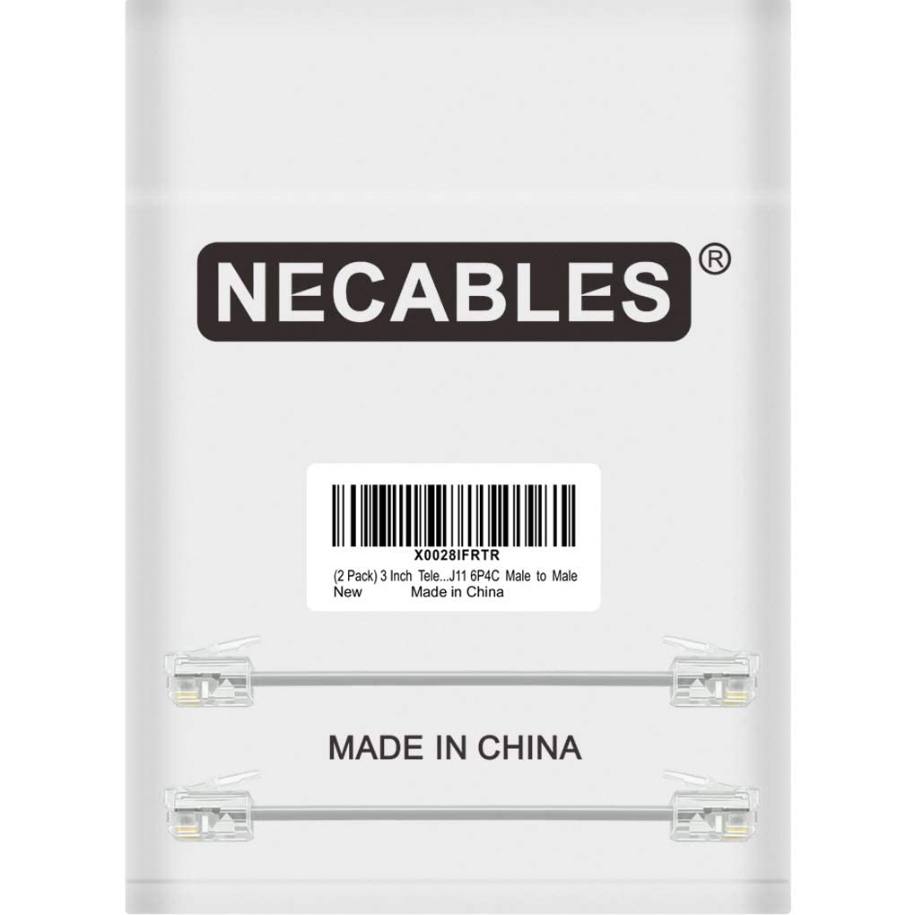 NECABLES 2 Stück 7,6 cm kurze Telefonkabel kurze Telefonkabel kurze Telefonleitung Kabel Wand Telefonkabel RJ11 6P4C Stecker auf Stecker für Festnetz