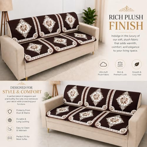 Image of Homerz Premium 'Luxe Series' Holland Velvet Sofa Cover | Smooth Finish | Anti-Skid Fleece Backing | Soft Touch Couch Protector for Living Room (Coffee, 3 Seater, Seat Cover with Backrest)