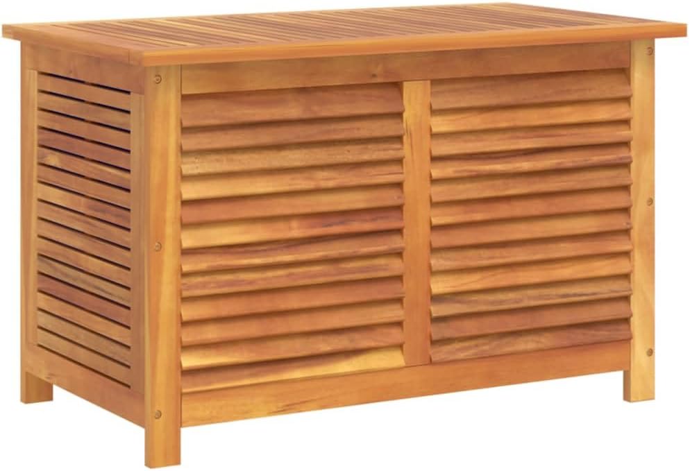 Wooden Garden Storage Box with Louver, Outdoor Cabinet Patio Storage Container for Furniture Tools, 35.4"x19.7"x22" Solid Wood Acacia,-129