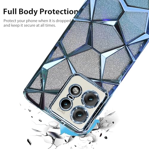 Image of VONZEE Gradient Glitter Case for Moto Edge 50 Pro, Luxury Electroplated 3D Cube, Diamond Bling Shiny Soft TPU Clear Shockproof Women Girls Protective Phone Cover (Sierra Blue)