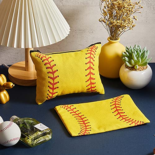 Frienda 12 Pcs Softball Makeup Bag Sport Cosmetic Bags Canvas Softball Pouch Bags Portable Makeup Pouch Bag Travel Makeup Organizer for Women Men Team Player Travel (Softball Style)4