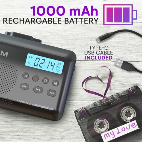 image for KLIM K7 Cassette Tape Player - Cassette to MP3 Converter - Portable - 