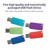 Verbatim 32GB Pinstripe Retractable USB 2.0 Flash Thumb Drive - 5 Pack - Multicolor (Green, Blue, Red, Purple, Cyan)…