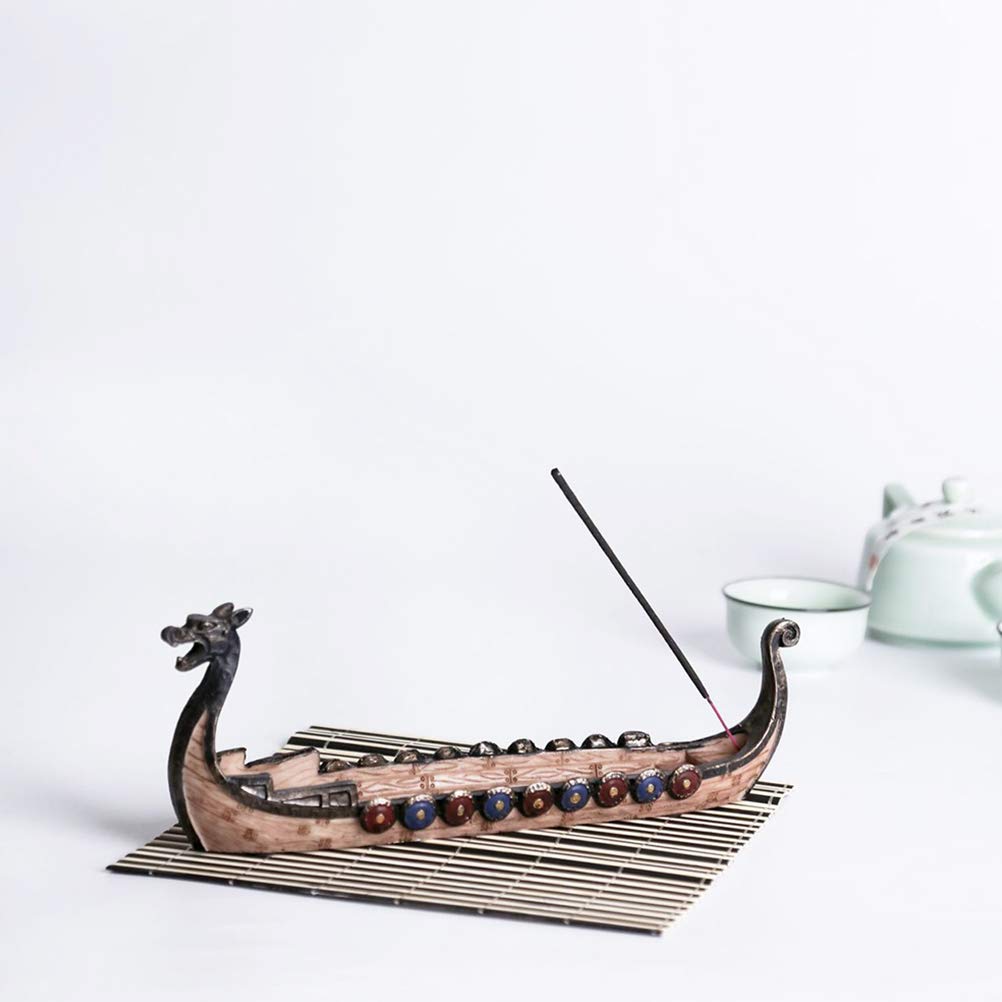 Wiking statki, retro statki ozdoba figurki kolekcjonerskie, model łodzi wikingów z żywicy, może być stosowany jako dekoracja i uchwyt na kadzidełka (24 x 12 x 5 cm)