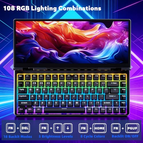 Image of 12.8 inch Portable Touchscreen Keyboard Monitor, Foldable Stretched Bar Laptop Screen Extender with Mechanical Keyboard USB-A USB-C Monitor for Windows MacOS (Driver Need)