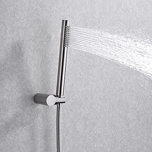 Image of SUMERAIN Wall Mounted Rainfall Shower System Brushed Nickel Shower Faucet Set with Handheld Sprayer and Valve