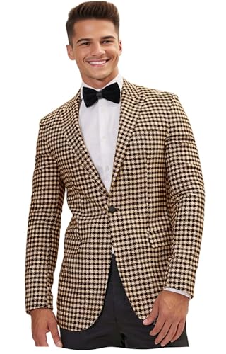 VENNYNG Men's Houndstooth Suit Jacket Vintage Tweed Plaid Casual Blazer for Men Single Breasted Sport Coat