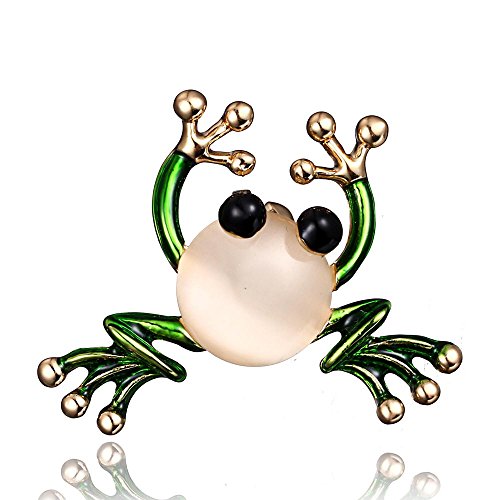Image of AOCHEE Vintage Big Metal Rhinestone Frog Brooch Enamel Green Crown Frog Brooch Pin Jewelry