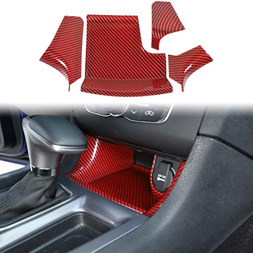 Voodonala for Charger Center Consoles Gear Shift Shifter Storage Compartment Bin Trim Panel Garnish for 2011-2024+ Dodge Charger Interior Accessories,ABS Red/Black Fiber 4pcs