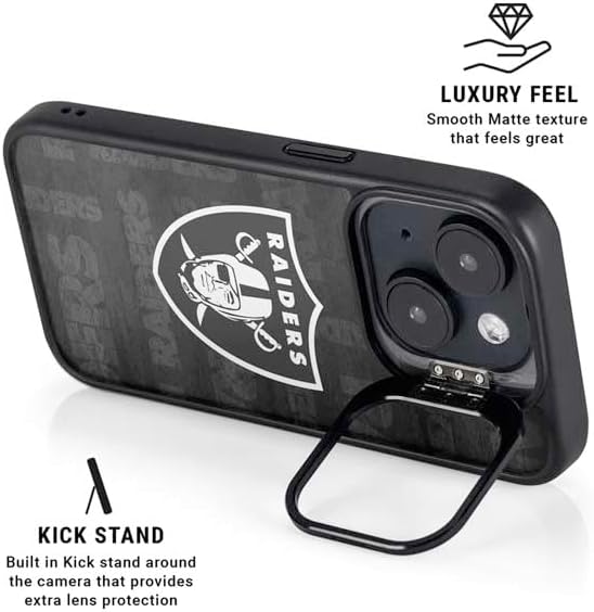 Skinit Kickstand Phone Case Compatible with iPhone 16 Plus - Officially Licensed NFL Las Vegas Raiders Black & White Design