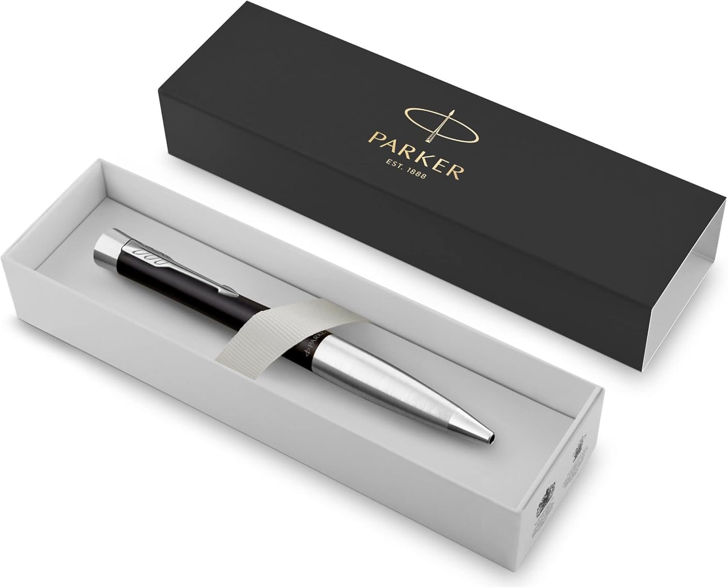 Parker Urban Twist Ballpoint Pen | Black with Chrome Trim | Medium Point | Blue Ink Refill | Gift Box with Velvet Case - Image 2