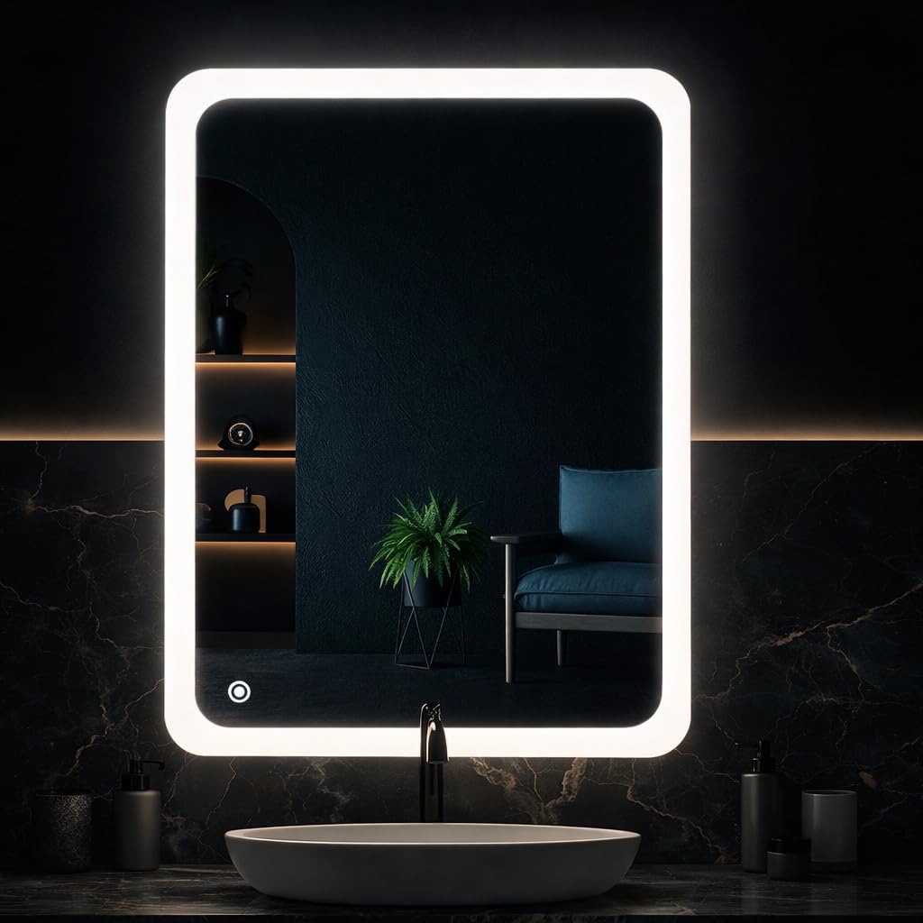 SANIF Unframed Modern (18x24 Mirror Size), Wall Mount Rectangular Led Mirror for Bathroom & Bedroom, Mirror with Light, Touch Sensor Controlled with 3 Colour Lights and Brightness Adjustable-image-29