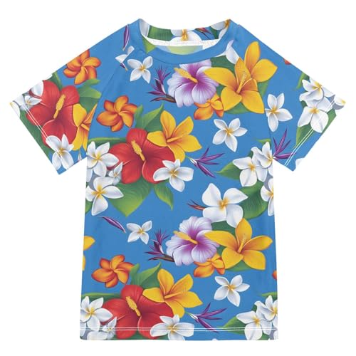ALAZA Kids Rash Guard Girls Toddler Swim Shirts Short Sleeve Colorful Flower UPF 50+ 3T