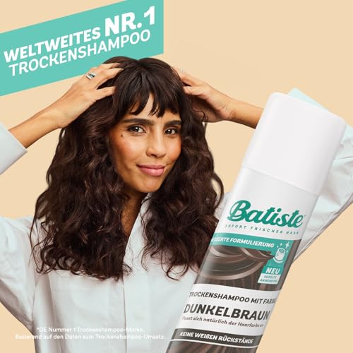 Batiste Trockenshampoo für dunkles Haar 200 ml, Dry Shampoo zum Auffrischen und Stylen, Haarpflege Spray mit einem Hauch von Farbe, Ohne Rückstände, Ohne Ausspülen, Haarstyling mit Farbeffekt