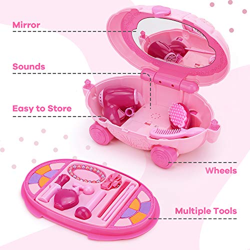 KKONES Pretend Makeup for Girls - 16 Piece Play Makeup Set- Exquisite Cosmetic case with Colorful LED and Music - Realistic Toys Makeup Set for Girls Party Game Birthday Best Gift - Thumbnail 7