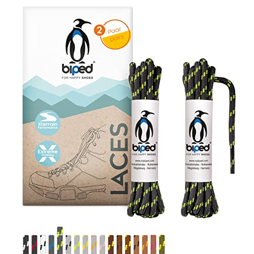 biped LACES 2 pares de cordones para zapatos de senderismo poliéster redondo ø 4 mm extra robusto - cordones para zapatos de trekking y trabajo z2917(#B27 dark grey/neon green,120 cm)