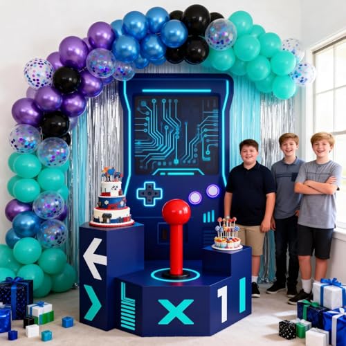 Image of Blue Purple Black Galaxy Balloons, Metallic Blue Purple Teal Confetti Space Latex Helium Balloons for Boy Men Outer Space Astronaut Kpop Gamer Video Game Birthday Wedding Party Decorations Supplies