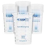 TCP Global 32 Ounce (1000ml) Disposable Flexible Clear Graduated Plastic Mixing Cups - Box of 25 Cups - Use for Paint, Resin, Epoxy, Art, Kitchen, Cooking, Baking - Measuring Ratios 2-1, 3-1, 4-1, ML