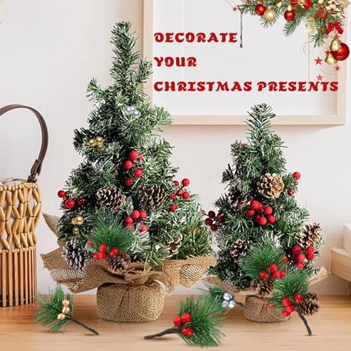 RHQFDM 20 Stück Naturnah Künstliche Tannenzweige mit Roten Beeren und Tannenzapfen,Kleine Weihnachtszweige Deko,Immergrüne Tannenzweige mit Beeren,Für DIY-Weihnachtsgirlanden,Winterhochzeit(4 Stile)