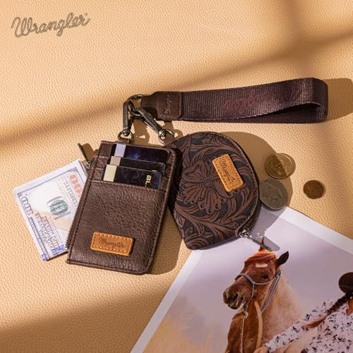 Image of Wrangler Keychain Wristlet Wallets for Women Western Dual Pouch Wristlet Credit Card Holder Wallet