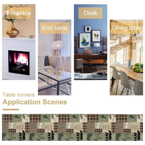 Image of Rustic Country Bear Table Runner,Patchwork Cabin Wild Animals Hunting Table Cloth for Home Kitchen Dining Table Decoration Party 13x36 in
