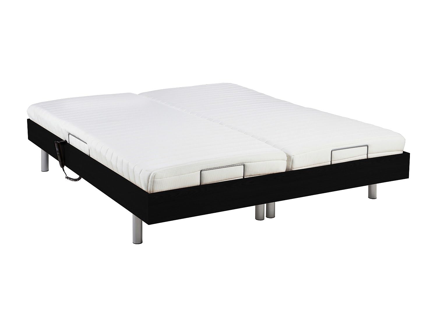 Vente-unique - Lit électrique de Relaxation Tout plots + Matelas Latex - 2 x 90 x 200 cm - Noir - CASSIOPEE III de YSMÉE