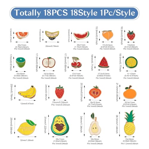 Image of 18Pcs Cute Fruit Enamel Pins Strawberry Lemon Banana Orange Watermelon Peach Apple Brooch Pins Assorted Fruits Lapel Badges Aesthetic Badges for Backpack Bags Hats Clothing Ornaments