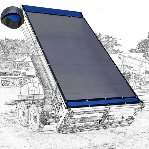 Dump Trailer Tarp 7X16 - Heavy Duty 18oz PVC Coated Dump Truck Mesh Tarp with Double Pockets Reinforced Double Needle Stitch Webbing Ripping Tearing Stop No Rust Thicker Brass Grommets Uv-Protective