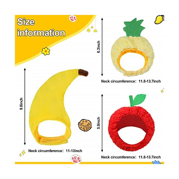 3 pieces cat hats cat halloween costume banana pineapple red fruit shaped hat soft cap adjustable accessories breathable headwear for cat kitten puppy pet festival birthday theme party photo prop - image 4