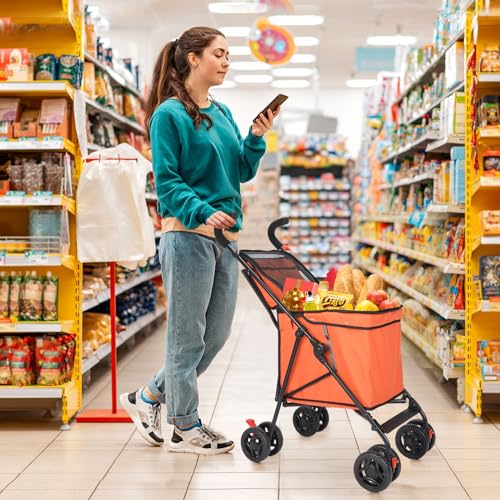 Faltbarer Einkaufswagen, patentiert, 27,2 kg Kapazität, minimalistisch, Orange – Bild 3