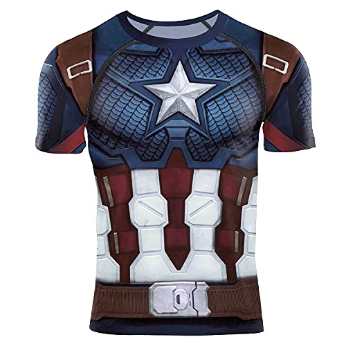 Men's Superhero Shirt Compression Workout T Shirts for Men Cool Dry Running Tee Athletic Fitness Gym Top Blue/White