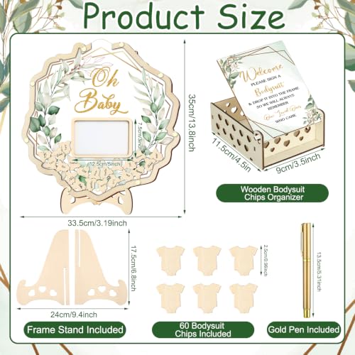 Image of Wenqik 63 Pcs Sage Green Baby Shower Guest Book Alternatives Set Baby Shower Decorations with Photo Frame Sonogram Frame Keepsake 60 Wood Slices Guest Book for Birthday