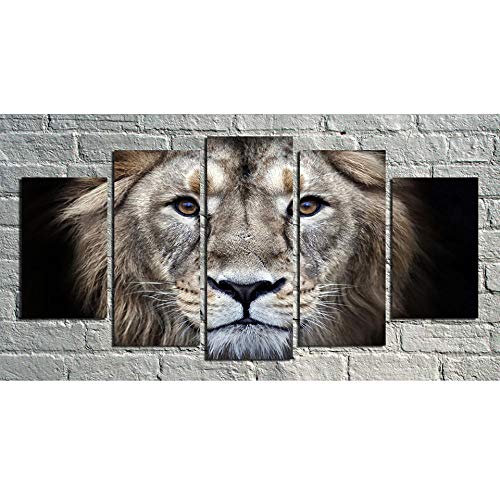 Tableau Lion en toile intissée de 5 pièces décoration murale moderne pour salon