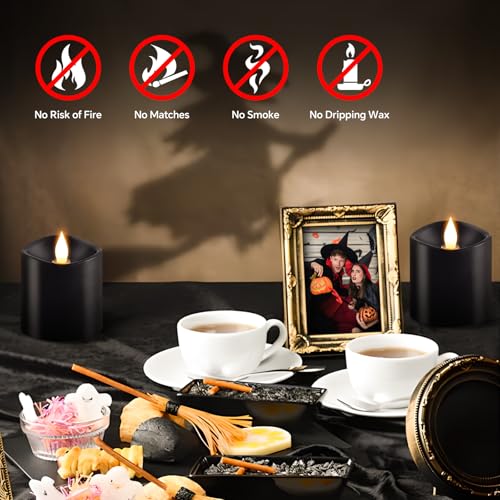 Image of 3x3 Flickering Flameless Candles Set of 3, LED Battery Candles Flickering,with Timer, 3 inch Flameless Candles with Remote,Battery Operated Candles, Holiday Home Decor for,Black