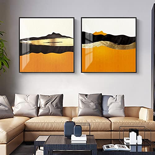 Peinture d'art mural moderne jaune noir carré 50x50cm pour salon