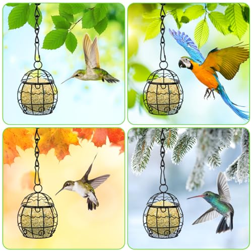 OFFCUP Meisenknödelhalter, 2 Stück Futterstation für Vögel zum Aufhängen, Futterspender Vögel, Futterspender für Meisenknödel, Vogelfutterstation mit Klappdeckel, Durchmesser 10cm(Schwarz)