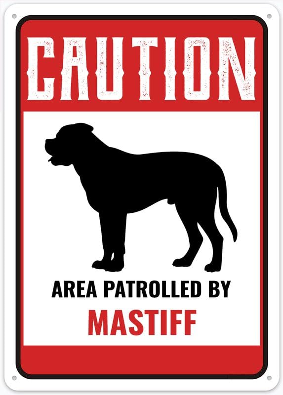 Danger Warning Caution Area Patrolled By Mastiff Dog Metal Tin Sign,12"x16",Wall Decor for Kitchen,Bar,Pub,Garden,Cafe,Property Guard Dog Warning