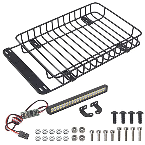 ShareGoo RC 1/10 Metal Roof Rack Luggage with 40Led Roof Light Bar Compatible with Traxxas TRX...
