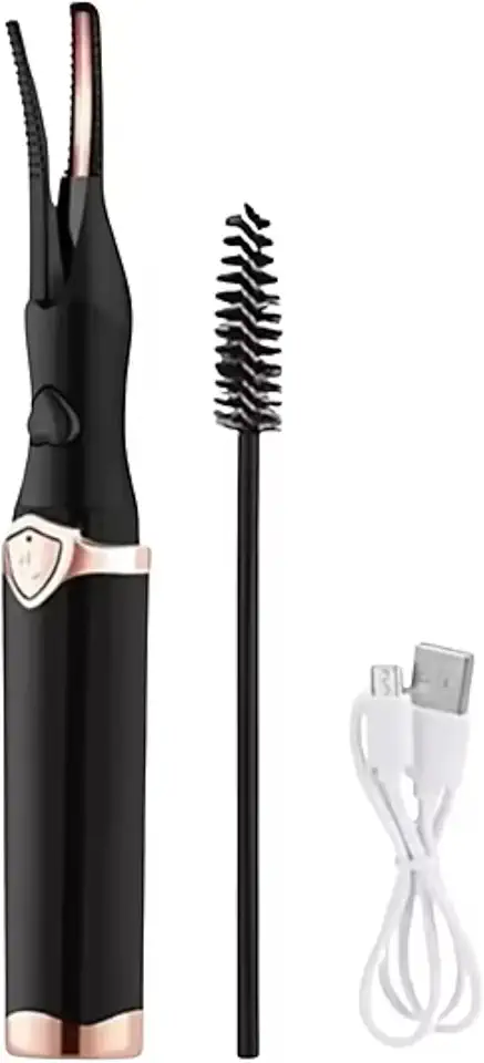 Curvador de Cílios Térmico Black Premium Executive, Recarregável USB, Aquecimento Rápido 50-80°C, Design Ergonômico, Portátil, com Escova de Limpeza e Cabo USB