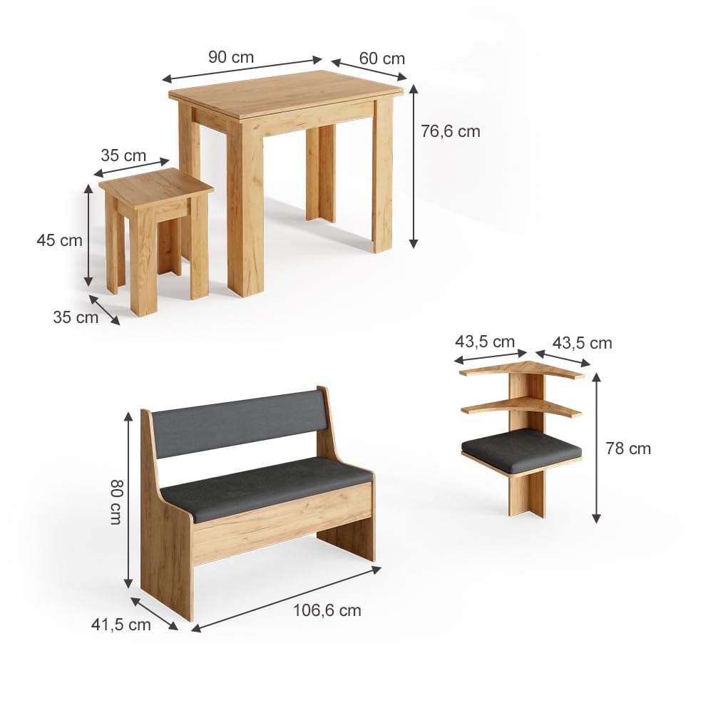 Vicco Groupe de banquettes d'angle Roman, Chêne de Force doré, 150x150cm avec Table
