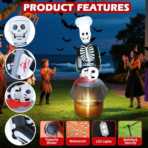 51vHhIhvrML._AC_ Halloween Outdoor Skeleton Ghost Animated Skull Scary Inflatable Decoration with Built-in LED Lights for Party Holiday Outdoor Yard Lawn