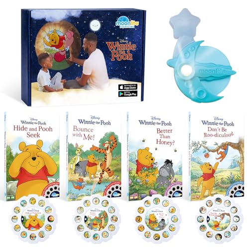 Image of Moonlite Storytime Starter Pack with Smartphone Projector, Picture Disc and Four Stories, Ideal for Bedtime, Storytime, Family Travel and Thoughtful, Disney Winnie the Pooh