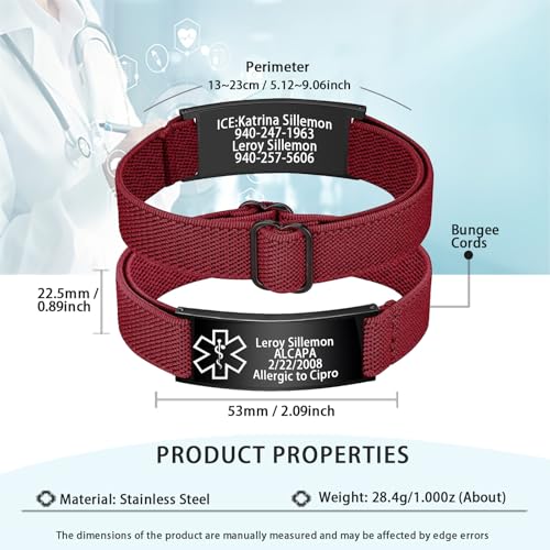 Personalized Medical Alert Bracelet, Custom medical Emergency Bracelet with Name Text, Customized Medical Id Bracelets Gift for Men Women Dad Father Day2